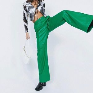 green faux leather pants